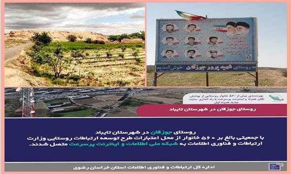 ساکنان روستای جوزقان تایباد در استان خراسان رضوی به اینترنت پرسرعت نسل چهارم همراه مجهز شدند