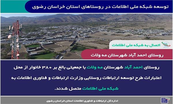 توسعه پوشش تلفن همراه، و دسترسی بیش از 380 خانوار روستایی استان خراسان رضوی به شبکه ملی اطلاعات