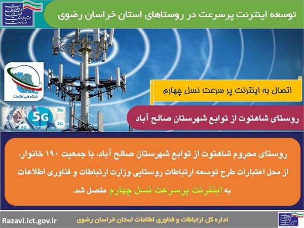 دسترسی و بهره مندی 190 خانوار روستایی و محروم در استان خراسان رضوی به اینترنت پرسرعت همراه